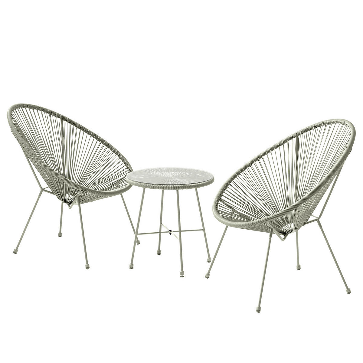 SITZGRUPPE - Stahl / Polyrattan - 3-teilig - Salbeigrün, Glas/Kunststoff - home24