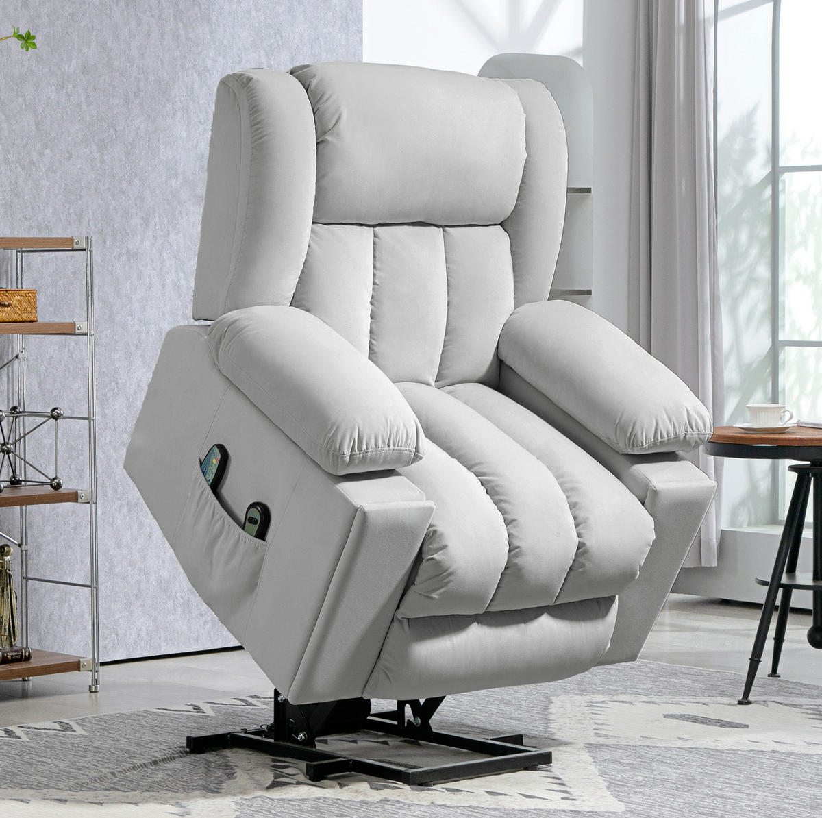 FERNSEHSESSEL in Hellgrau 93x101x104 cm mit elektrischer Aufstehhilfe, Massage- und Wärmefunktion - Hellgrau, Textil (101/104/93cm) - IVMEU