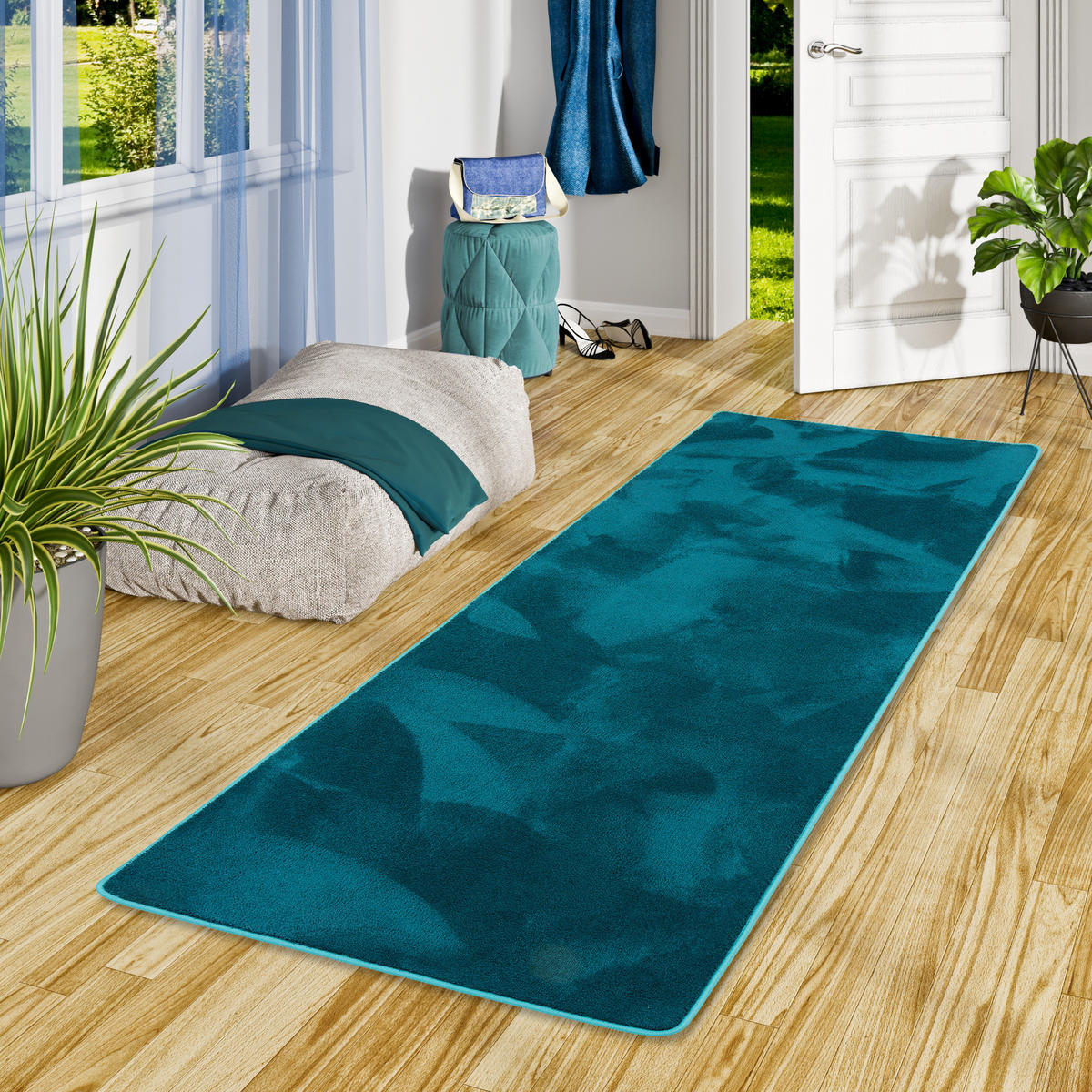 LUXUS SUPER SOFT HOCHFLOR LANGFLOR TEPPICH LÄUFER DELUXE - Petrol, Textil (80/240cm) - Snapstyle