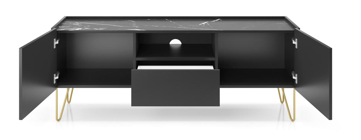 TV-SCHRANK 144 cm mit Schublade Olven, goldene Beine, Schwarz - Schwarz, Holz (144/55/37cm) - Emporius