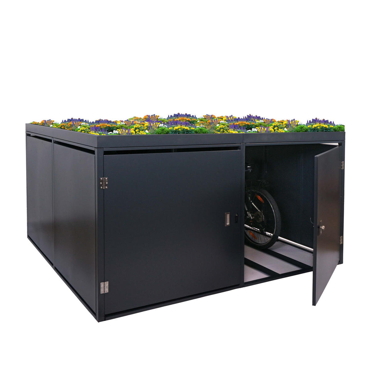 4ER-FAHRRADGARAGE PFLANZKASTEN L56B Anthrazit - Anthrazit, Metall (220/126/210cm) - MCW