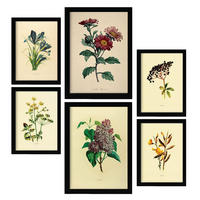 POSTER Set Mit 6 Dunkle Blumen In Vintage A3 & A4 Rahmenlos - Klar, Papier (29/3cm) - Nacnic