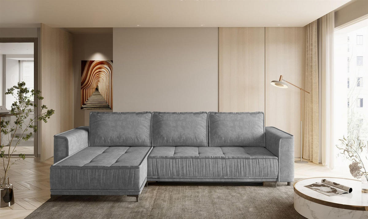 ECKSOFA Juna Mit Schlaffunktion - Grau, Holzwerkstoff/Textil (240/140cm) - Fun Möbel