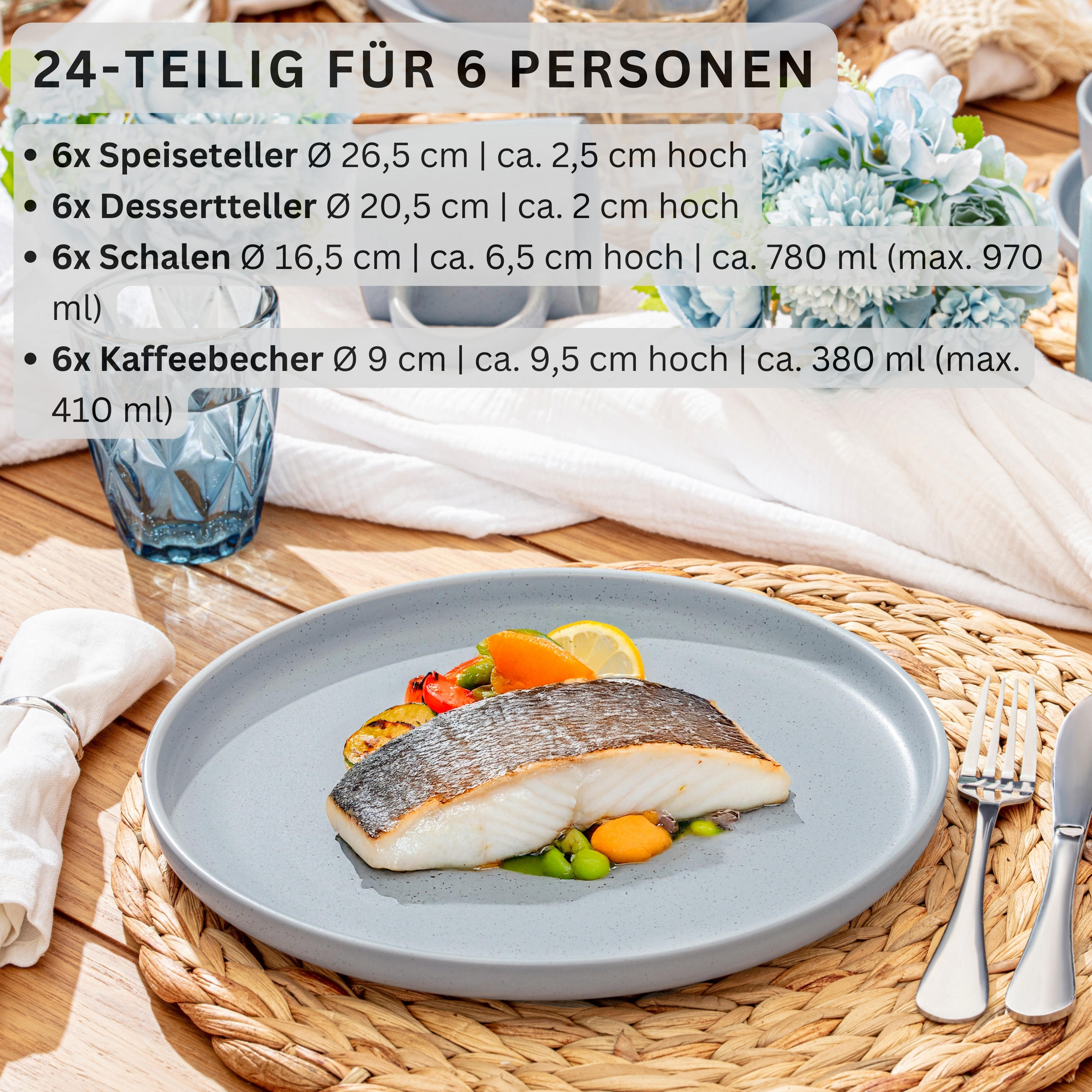 KOMBISERVICE LEEDS STERLING - 24 teilig aus Steingut - Grau, Stein (50/30/80cm) - Sänger