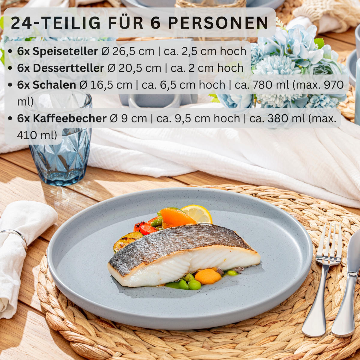 KOMBISERVICE LEEDS STERLING - 24 teilig aus Steingut - Grau, Stein (50/30/80cm) - Sänger