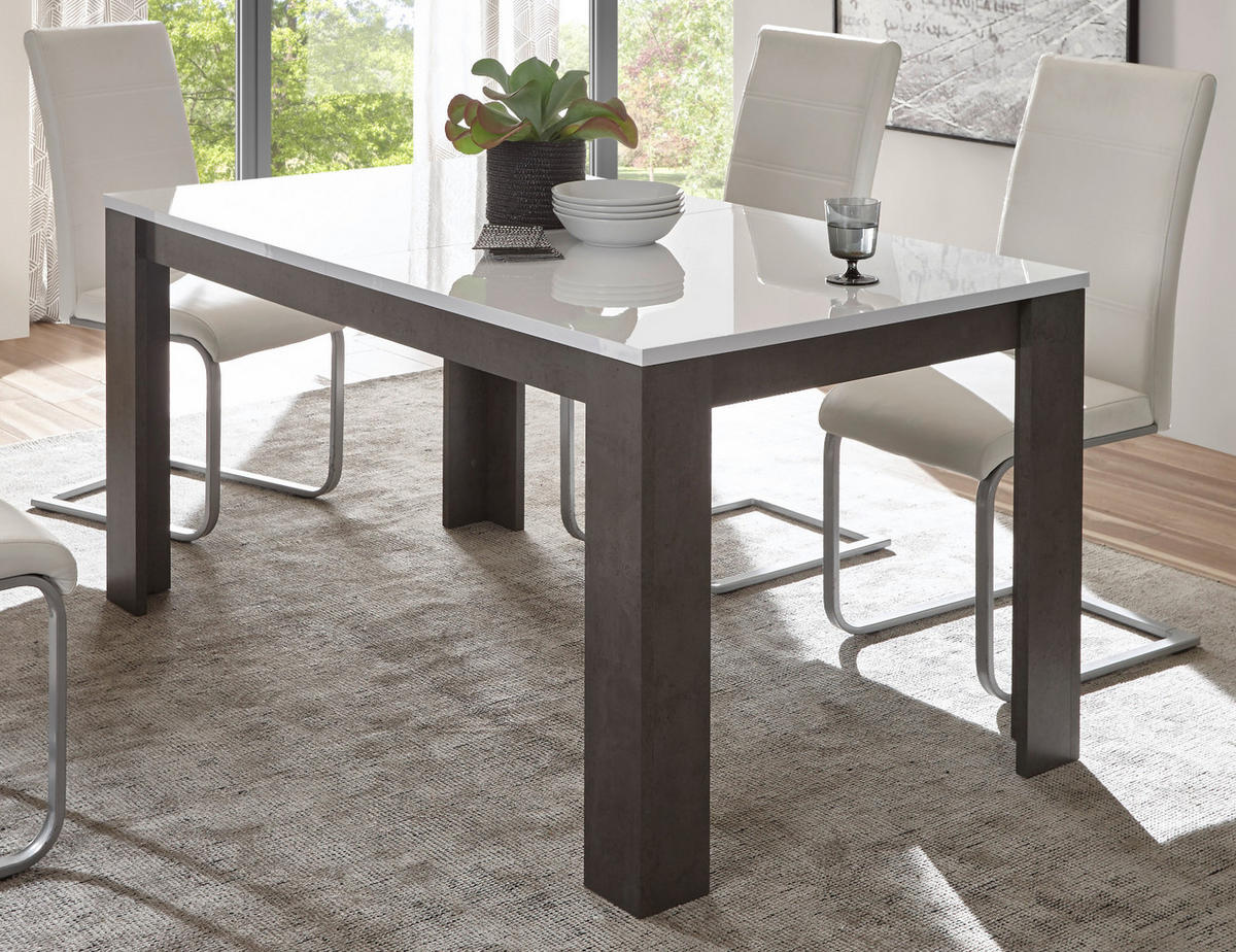 ESSTISCH weiß Hochglanz, grau Stone 158 - 200 cm, Küchentisch ausziehbar - Weiß Hochglanz/Grau, Holzwerkstoff (158/88/75cm) - Furn.Design