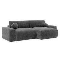 ECKSOFA Puffy mit Schlaffunktion und Bettkasten - besonders weich und puffig aus Dunkelgrau Stoff mit Chenillestruktur - Ottomane rechts - Dunkelgrau/Schwarz, Holz/Kunststoff (266/138cm) - S-Style Möbel