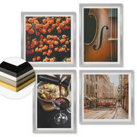 WANDBILDER 4er Set - 50x50 cm & 40x60 cm Silberner Rahmen - Vintage Blumen Straße Wein Geige - Silberfarben, Kunststoff (50/50cm) - ArtPrintCave