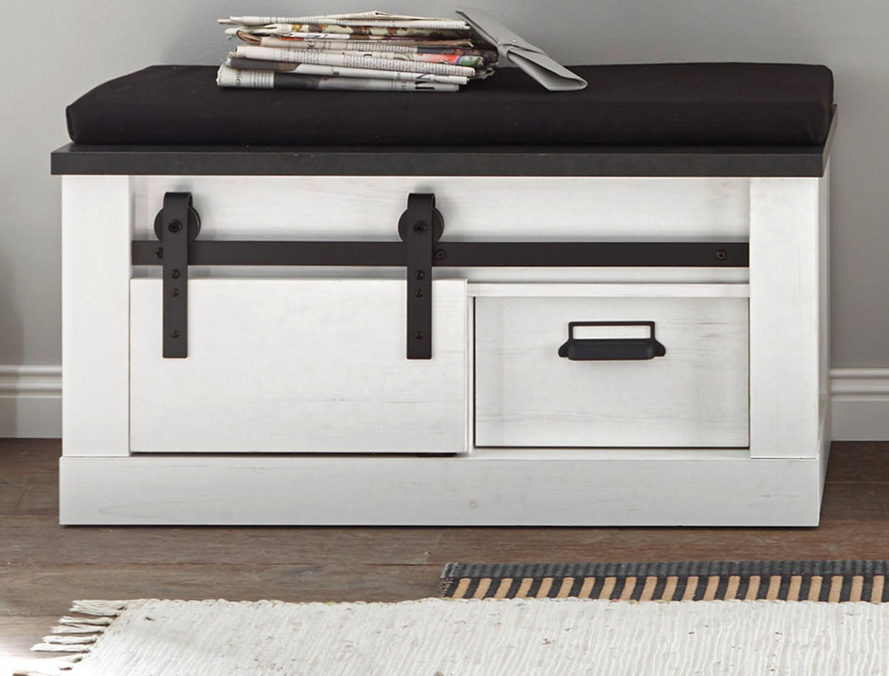 GARDEROBENBANK weiß Pinie, anthrazit Landhaus, Garderobenbank 93 x 46 cm - Anthrazit/Weiß, Holzwerkstoff/Metall (93/46/43cm) - Furn.Design