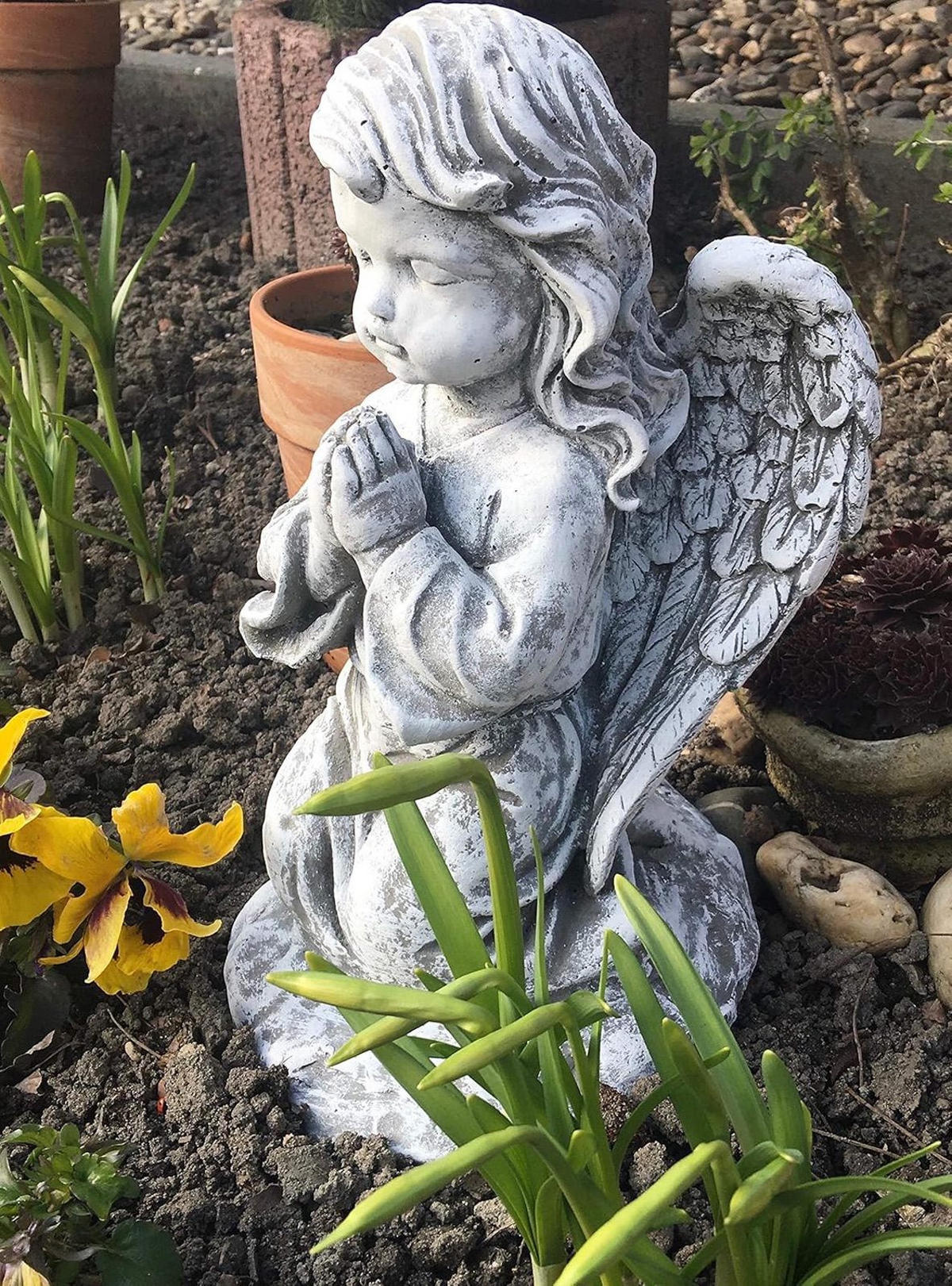 STEINFIGUR Engel kniend, massiver Steinguss, Frostfest - Grau, Stein (22/32/22cm) - stoneandstyle