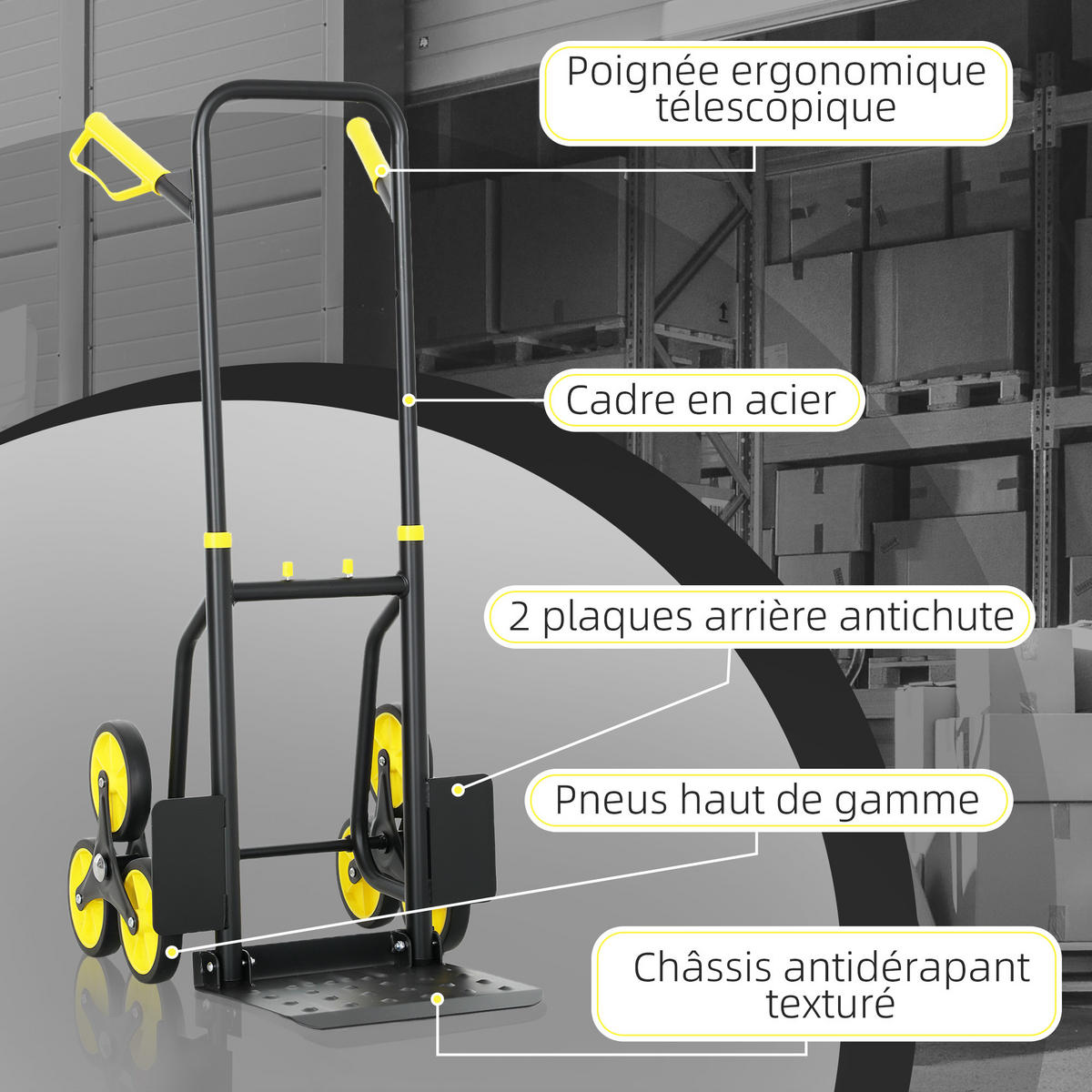 TREPPENSACKKARREN DE-18162 120 kg, 6-Rollen, klappbar Gelb - Gelb, Metall (44/67/106.5cm) - ComfortXL