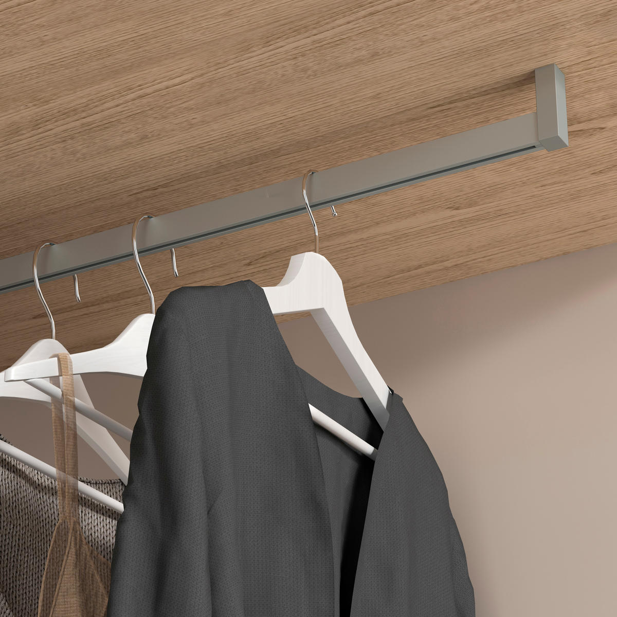 GARDEROBENSTANGEN Luxe, 0,75m mit Halterungen, Aluminium und Kunststoff, Steingrau lackiert 2er-set - Grau, Metall (80cm) - EMUCA