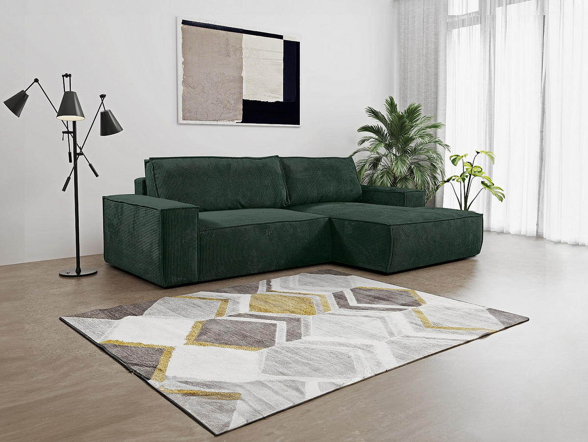 ECKSOFA mit Schlaffunktion - Ecke Rechts - Cord - Tannengrün - AMELIA - Waldgrün, Textil (267/167cm) - Vente-Unique