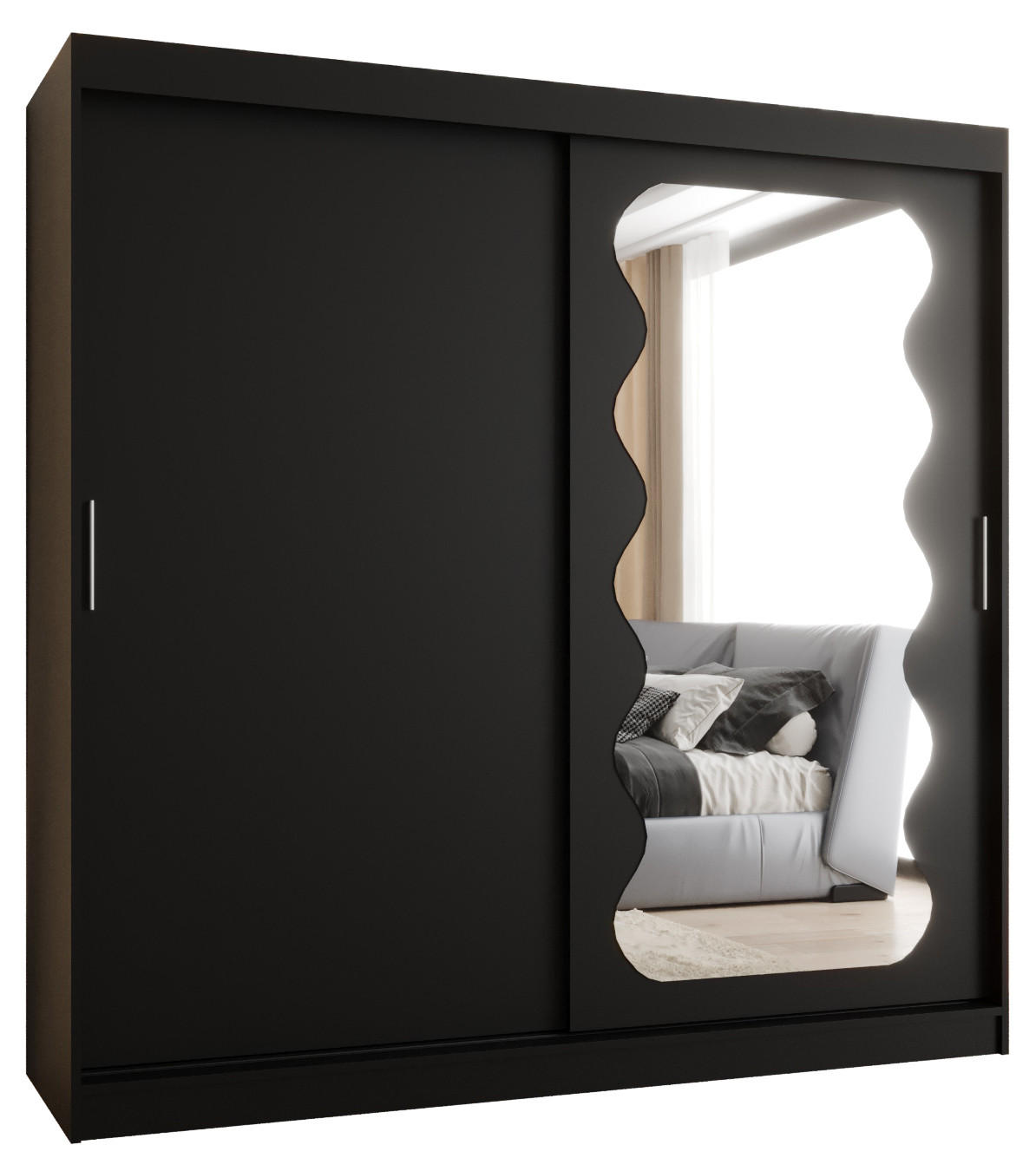 SCHWEBETÜRENSCHRANK 200/200/62 2-türig - Silberfarben/Schwarz, Holz (200/200/62cm) - MÖBEL KRYSPOL