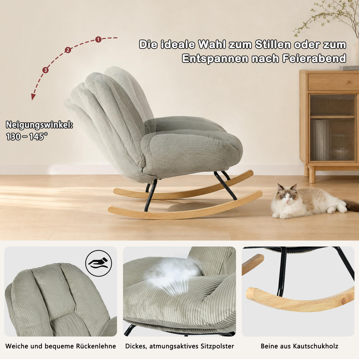 SESSEL, höhenverstellbar, drehbar, mit Neigefunktion, Cordbezug, Grau - Grau, Textil (79/84/111cm) - Meubles Cosy