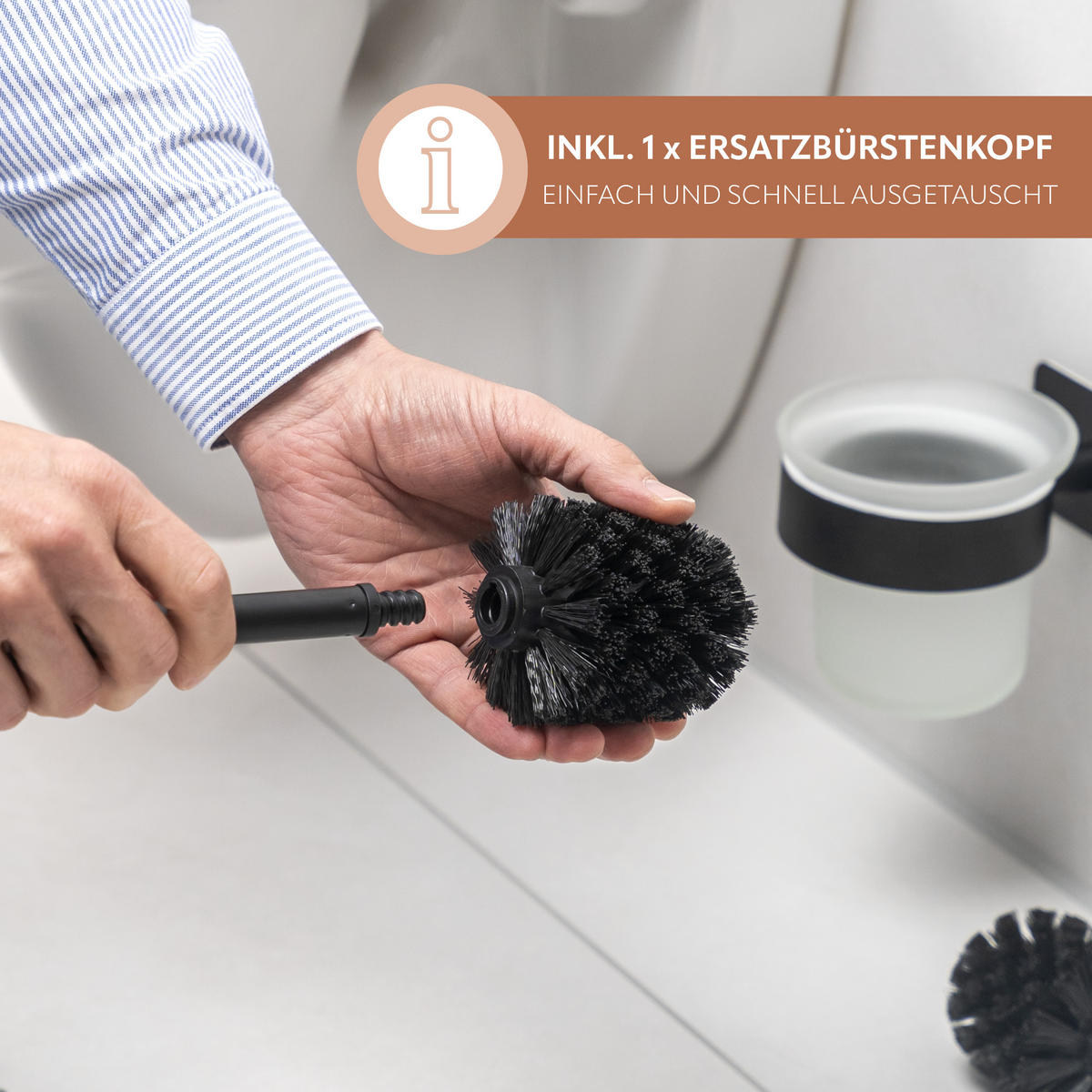 WC-GARNITUR PIAZZA Black Tape zum Kleben - Schwarz, Metall (11.5/36/13.5cm) - bremermann