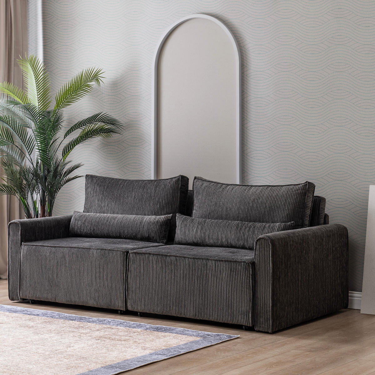 ECKSOFA mit Schlaffunktion 8 fach verstellbare Rückenlehne - Anthrazit, Holz (137/190cm) - Gowoll