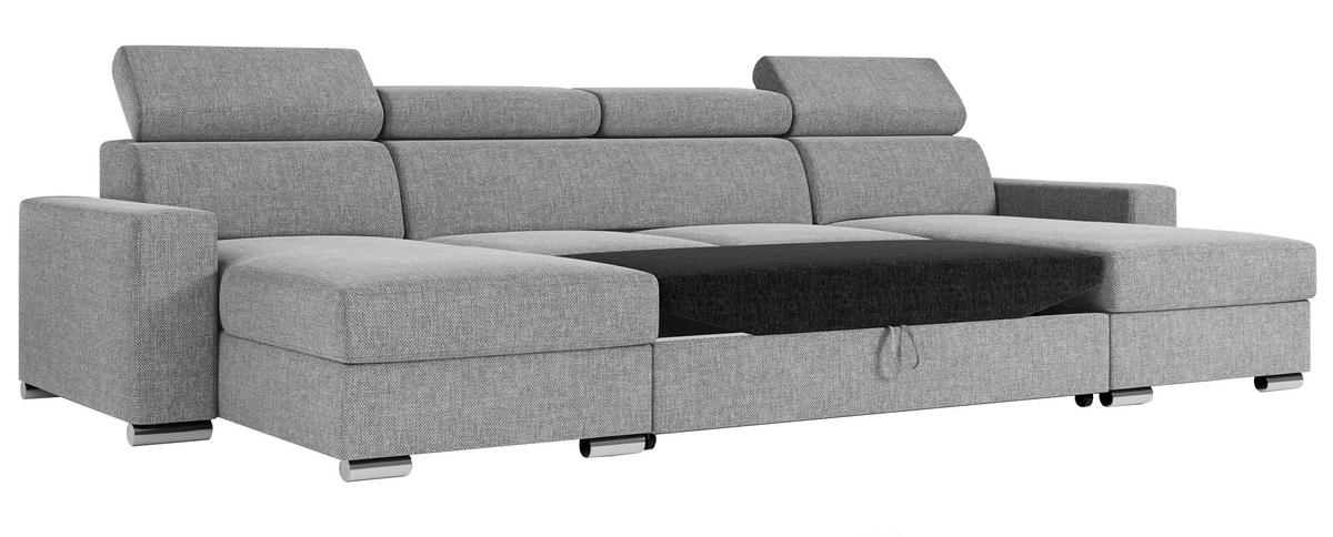 WOHNLANDSCHAFT FOX U Hellgrau - Velvet - Silberfarben/Hellgrau, Kunststoff/Textil (306/98/168cm) - MKS