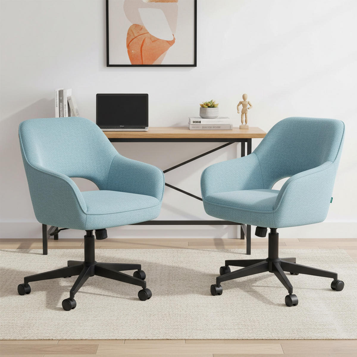 BÜROSTUHL Mika-Ilvy - Schwarz/Hellblau, Textil/Metall (60/84/65cm) - DUBI Möbel