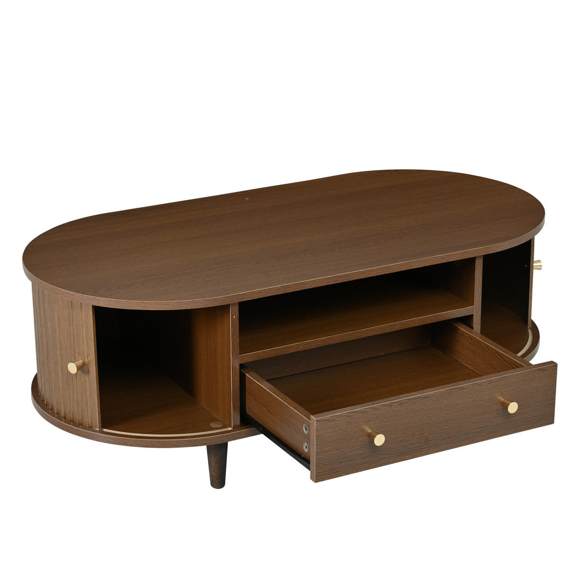 KONFERENČNÍ stolek z MDF 100x50x36 cm ořechová barva s 1 zásuvkou, otevřenou policí a roletovými dvířky - barva vlašského ořechu, kompozitní dřevo (100/50/36cm) - Modfu