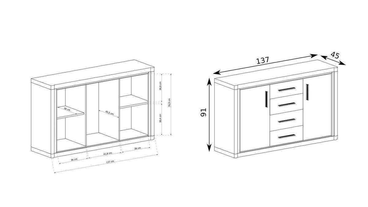 KOMMODE MALAGA 137/91/45cm mit 4 Schubladen 2 Türen Sonoma Eiche - Sonoma Eiche, Holzwerkstoff (137/91/45cm) - MASSENO