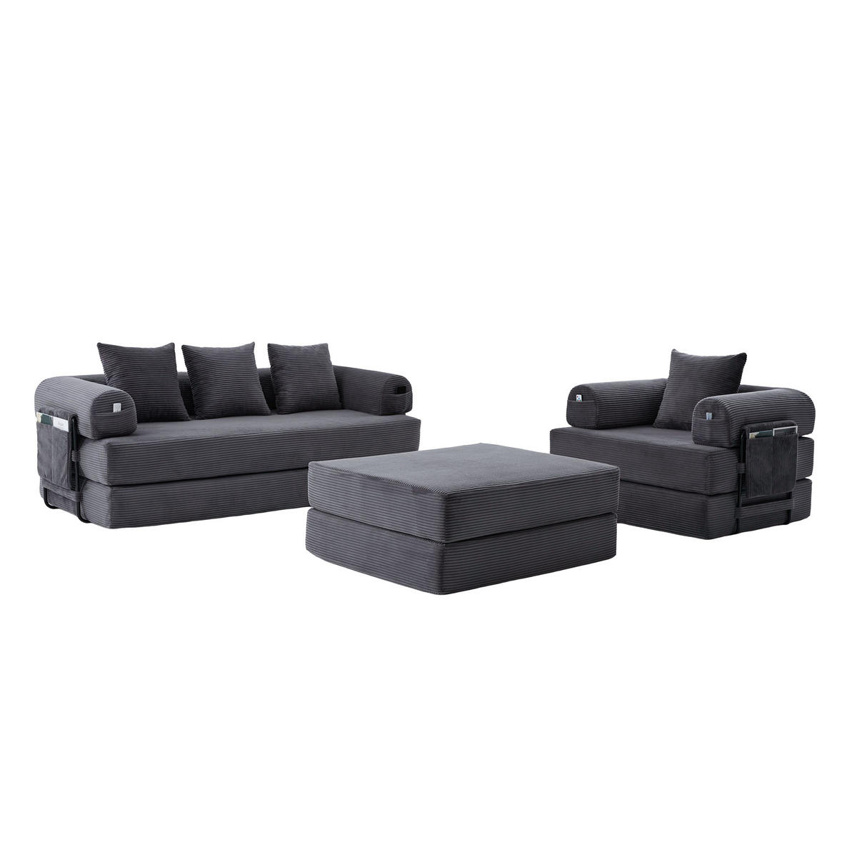 SITZGARNITUR DE-33801 modular mit Hocker Dunkelgrau - Dunkelgrau, Metall (200/67/190cm) - ComfortXL