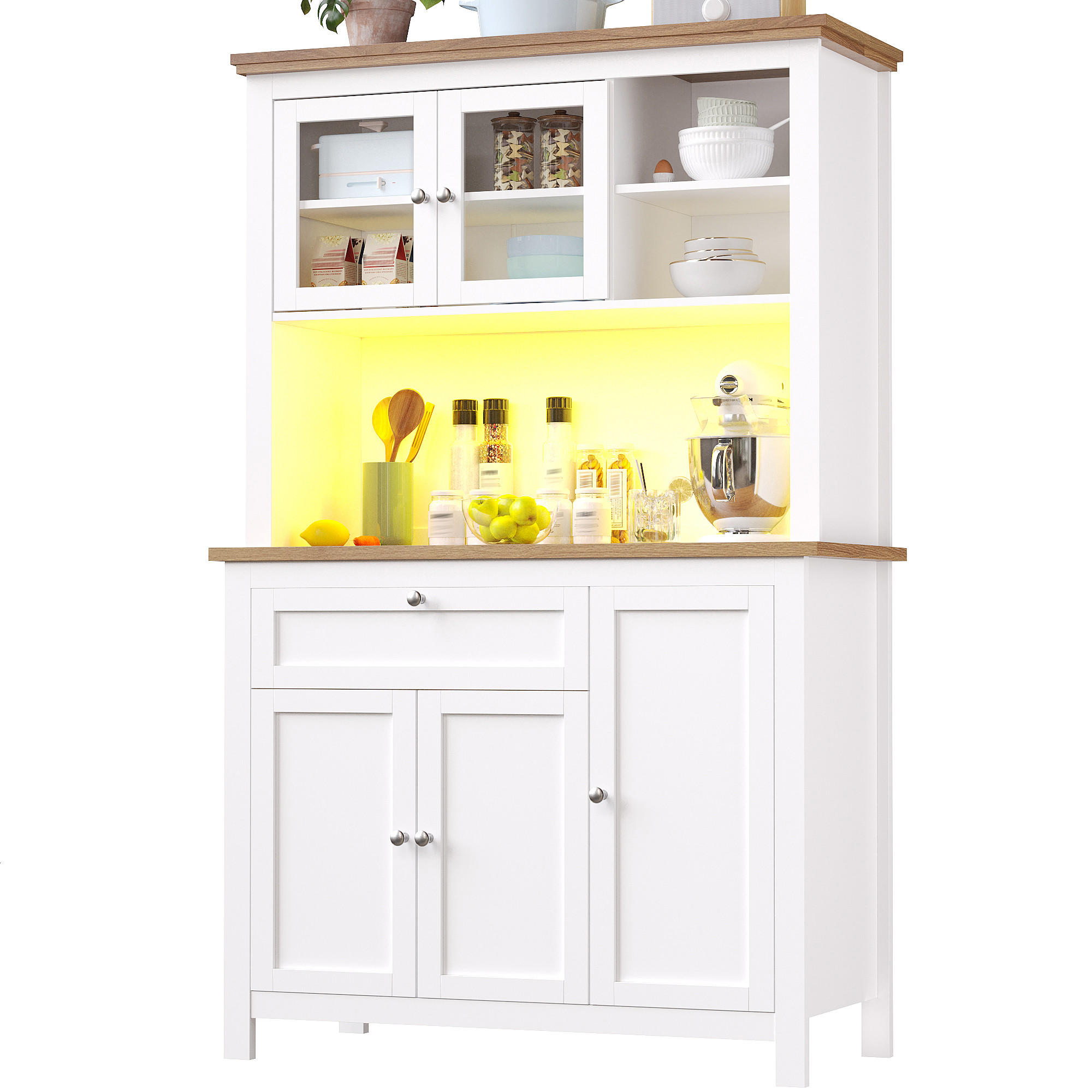 KÜCHENSCHRANK mit LED 104 x 40 x 180 cm MDF White - Weiß, Holzwerkstoff (40/180/104cm) - Meubliv
