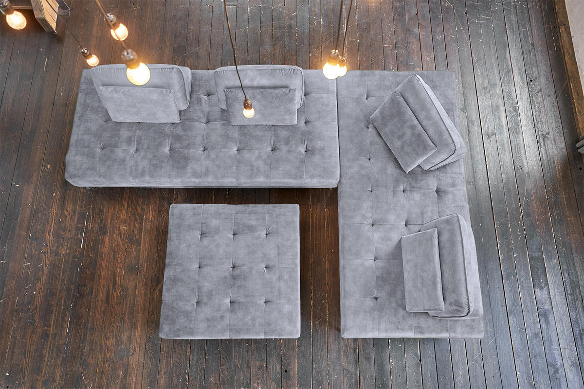 MODULSOFA MIT HOCKER WIOLO Grau Velvet - Silberfarben/Grau, Textil/Metall (350/80/350cm) - KAWOLA