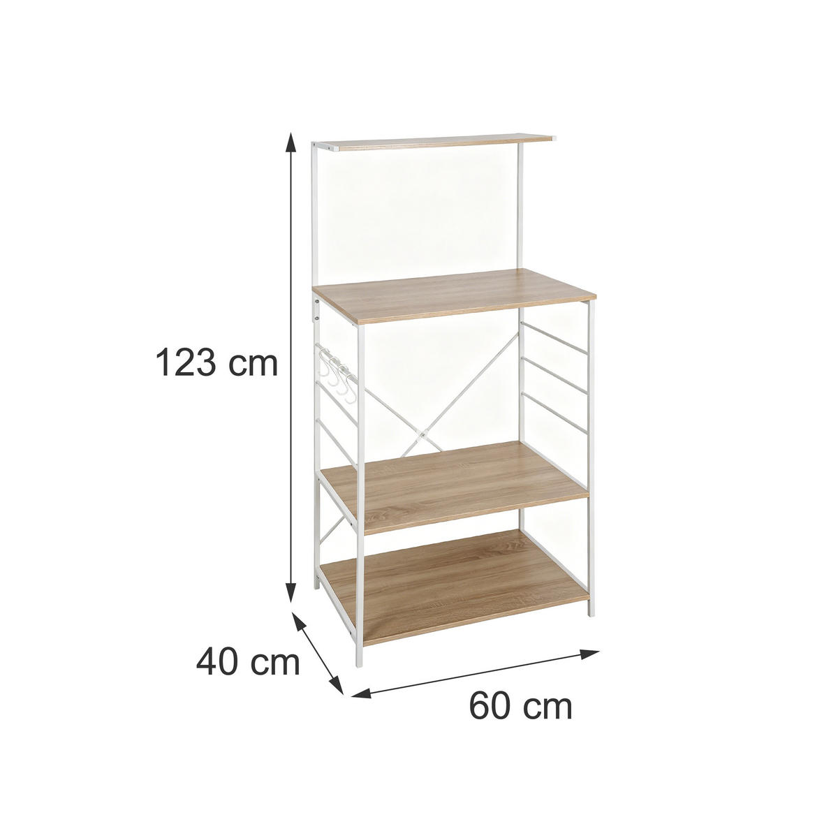 KÜCHENREGAL Holzoptik Weiß 4 Ablagen - Hellbraun, Holzwerkstoff/Metall (60/123/40cm) - Relaxdays