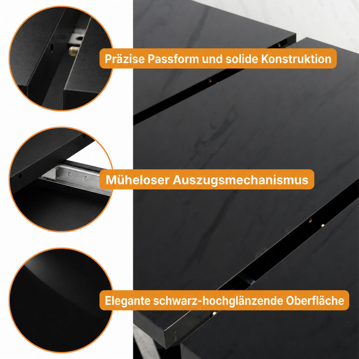 ESSTISCH Ausziehbar 120-160 cm Schwarz glänzend - Schwarz Hochglanz, Holzwerkstoff (160/80/75cm) - Home Collective