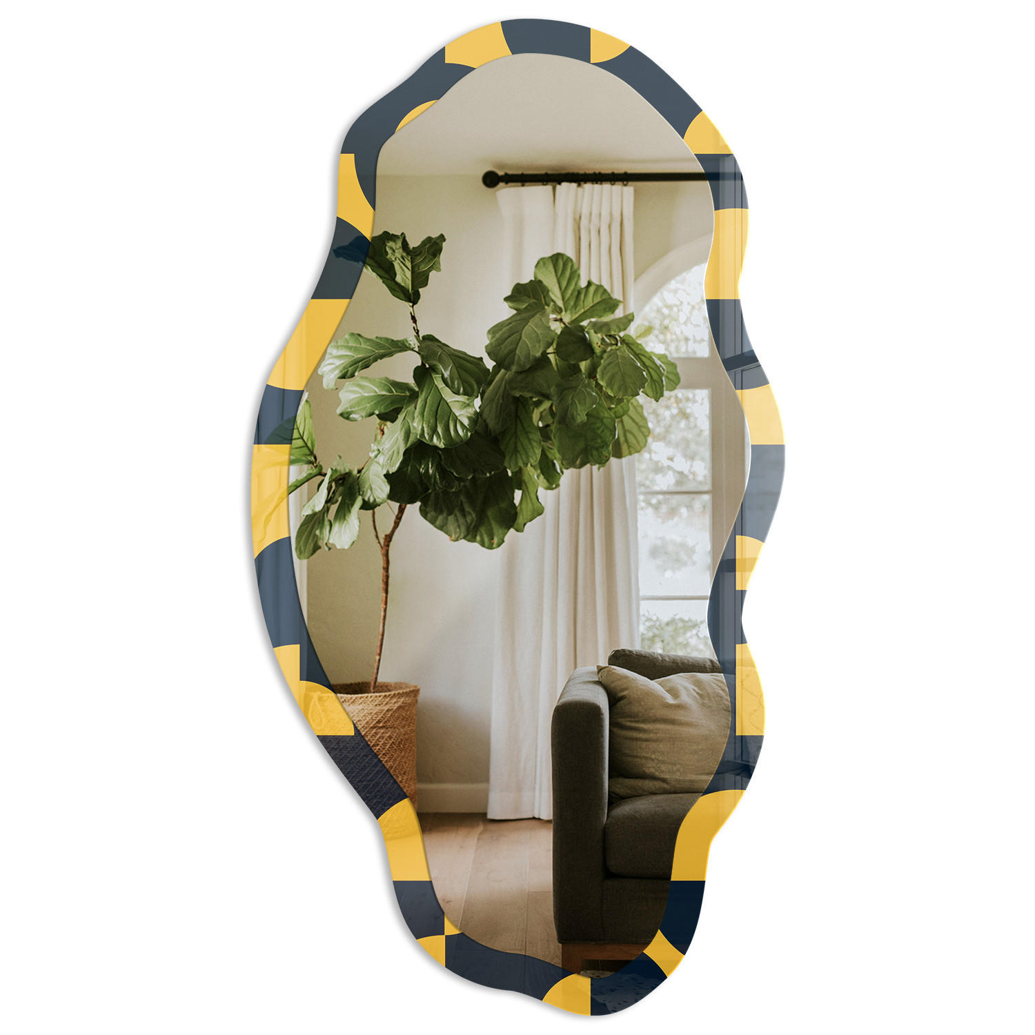SPIEGEL 90x45 cm asymmetrisch mit Druck - Geometrisches Muster - Transparent, Glas (45/90/0.4cm) - TULUP
