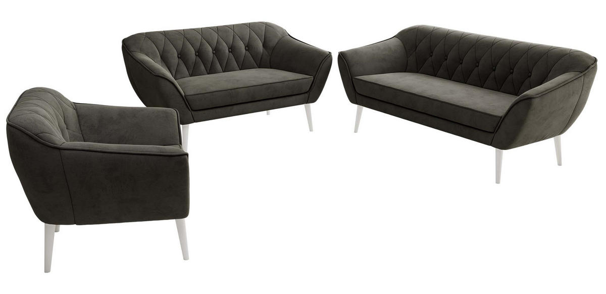 SEDACÍ SOUPRAVA 3+2+1 PIRS - Tmavě šedá Samet - Bílé nohy - bílá/tmavě šedá, kompozitní dřevo/textil (180/75/74cm) - MKS