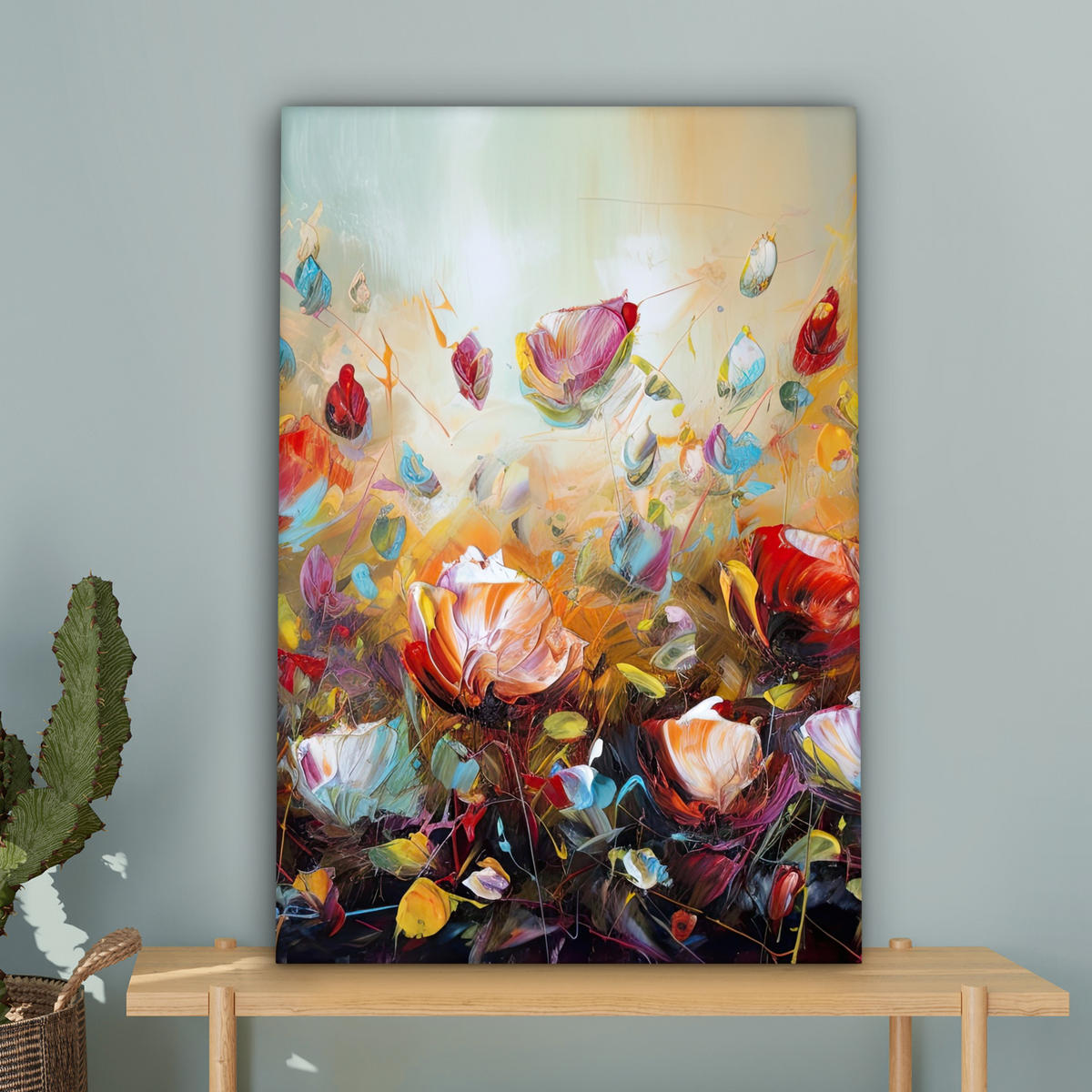 LEINWANDBILD Blumen - Kunst - Natur - Ölgemälde 60x90 cm - Multicolor, Textil (60/90cm) - MuchoWow