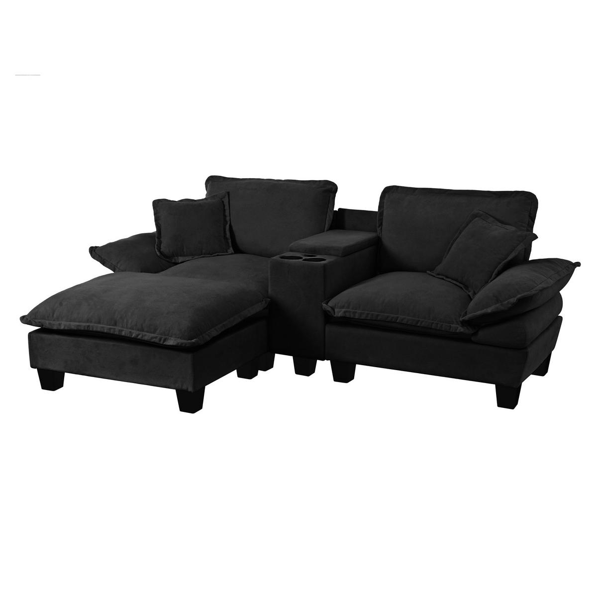 ECKSOFA 224/151/90 cm schwarz aus Chenille mit USB und Stauraum - Schwarz, Textil (151/224cm) - OKWISH