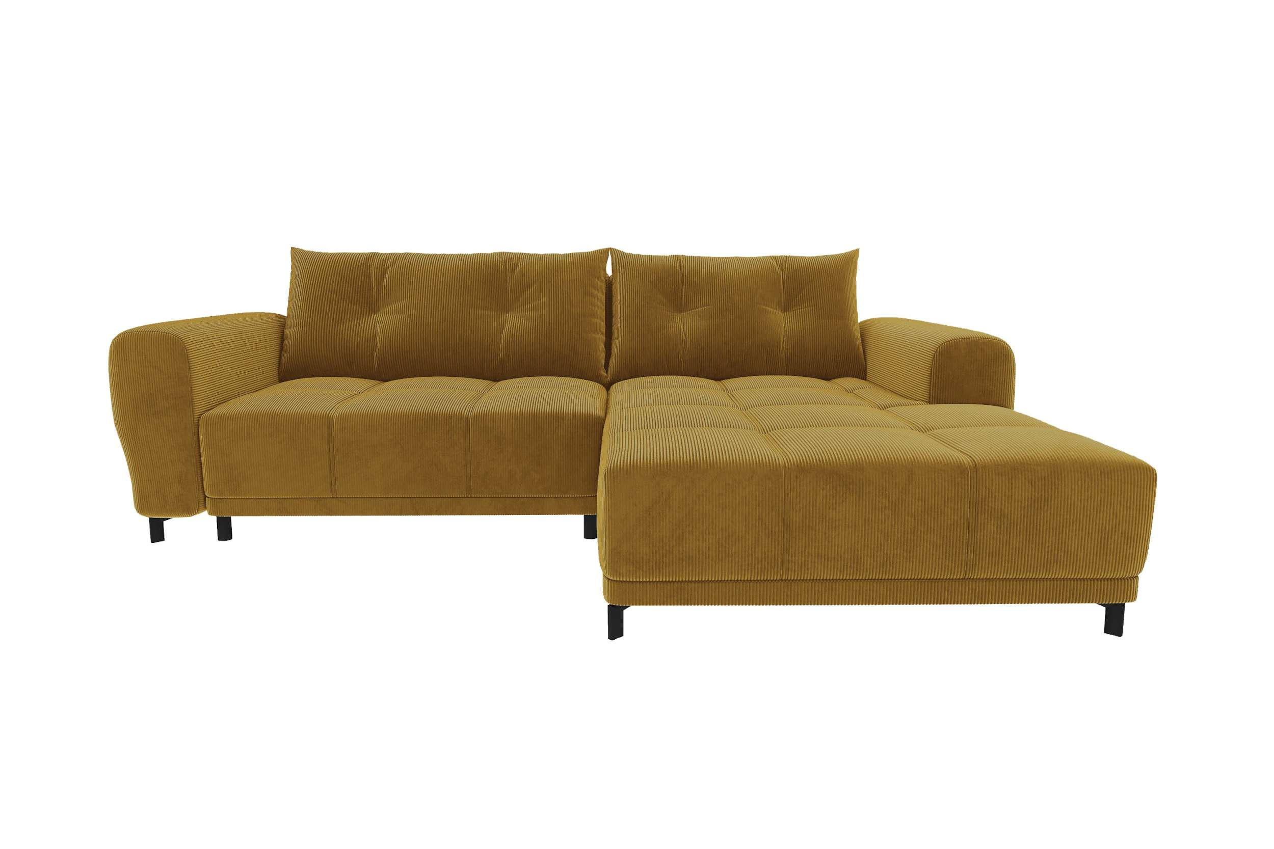 ECKSOFA Massimo Cordstoff Goldfarben inkl. Schlaffunktion Rechts - Goldfarben/Schwarz, Textil/Metall (246/177cm) - 99rooms