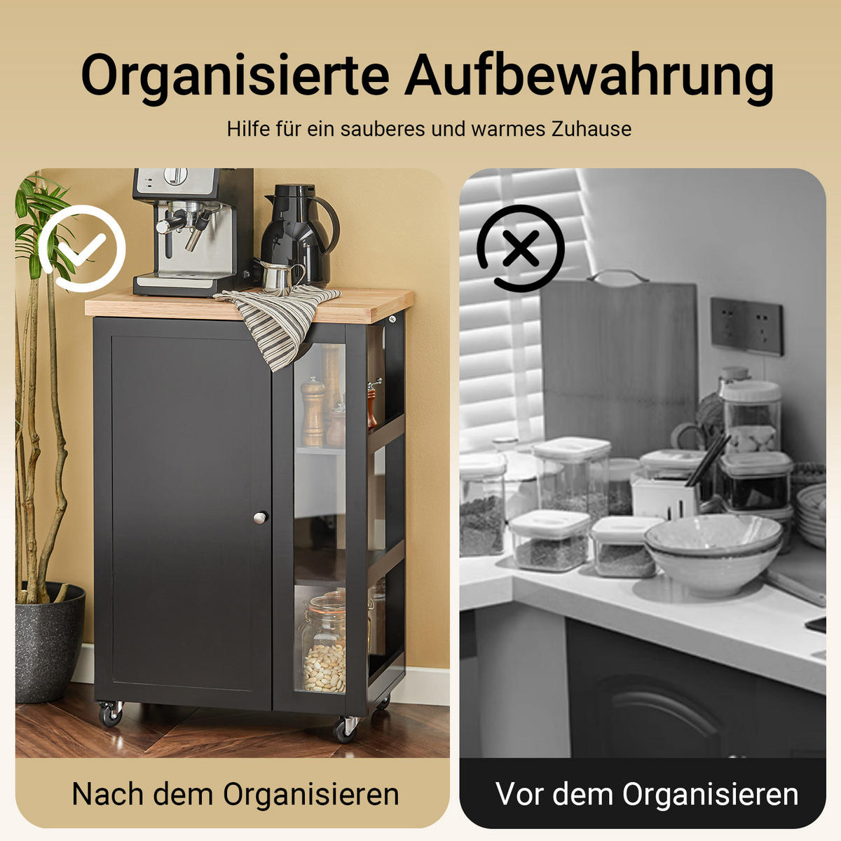 KÜCHENWAGEN zum Rollen, Servierwagen Schwarz, 60x90x40cm - Schwarz, Glas/Holzwerkstoff (60/90/40cm) - SoBuy