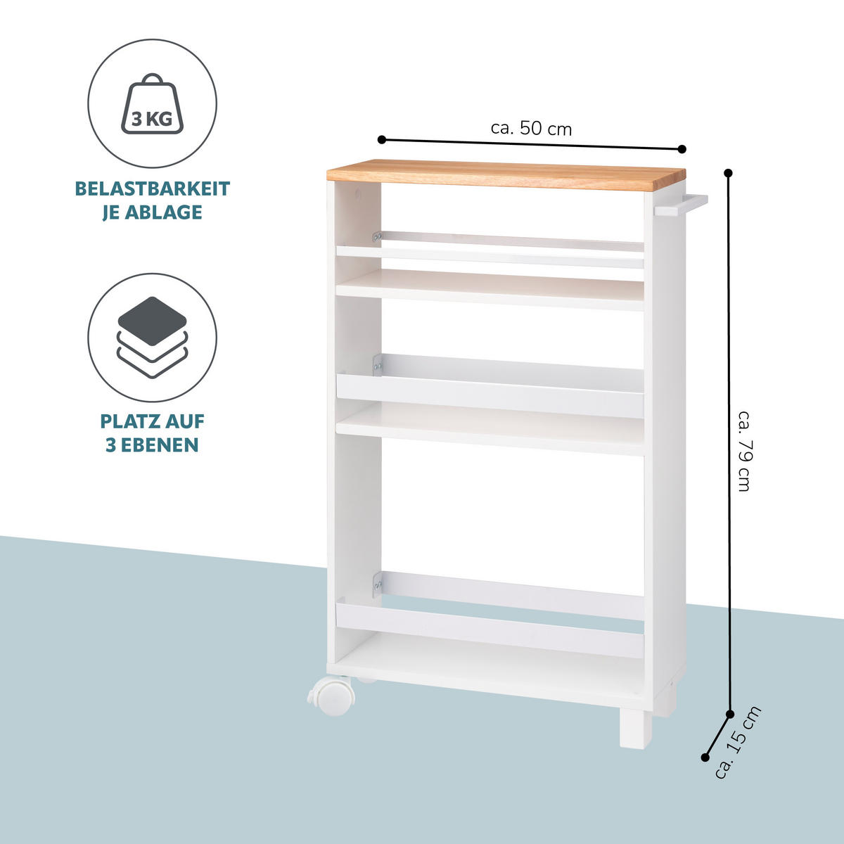 KÜCHENWAGEN, weiß - Weiß, Holz (50/79/15cm) - eluno