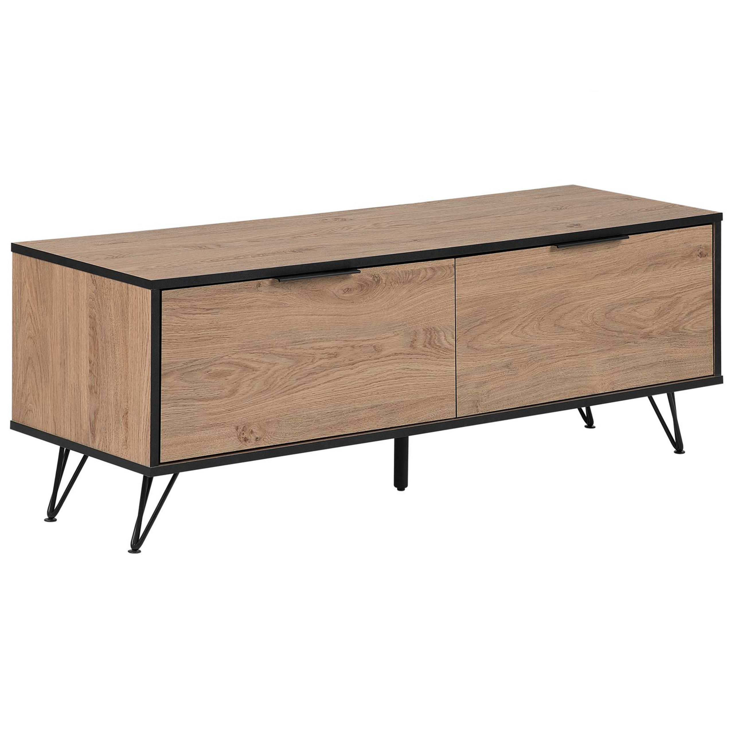 TV-MÖBEL Hellbraun, Schwarz HALSTON 40/120/46 cm - Hellbraun, Holzwerkstoff (120/46/40cm) - Beliani