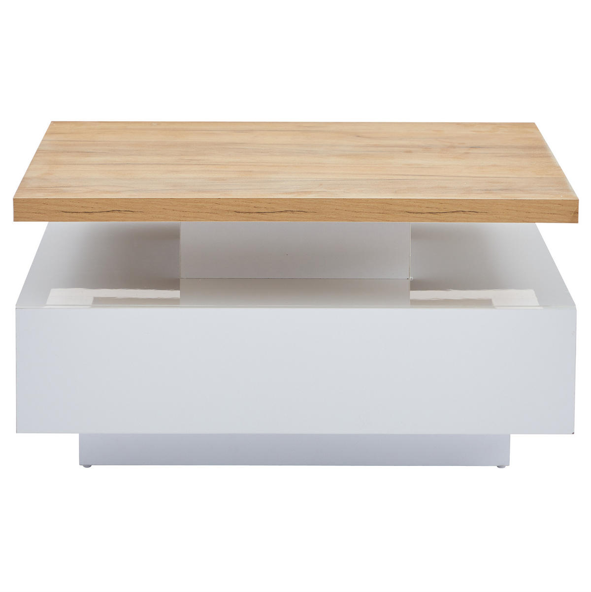 COUCHTISCH 70/70/36 cm drehbar mit Schublade in Weiß Hochglanz und Walnuss - Weiß, Holzwerkstoff (70/70/36cm) - Flora Grace