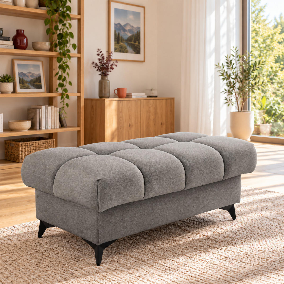 POUF PUDDING 110 x 60 cm Velours Grau - Schwarz/Grau, Holz/Textil (110/43/60cm) - Muffo