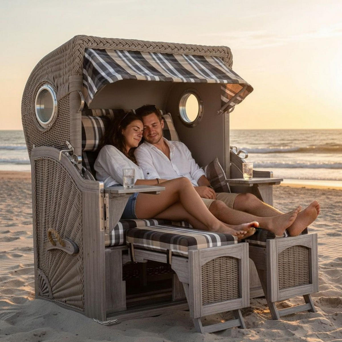 STRANDKORB Düne Koboo Grau Bullaugen - Braun/Grau, Metall (125/170/80cm) - Mr. Deko