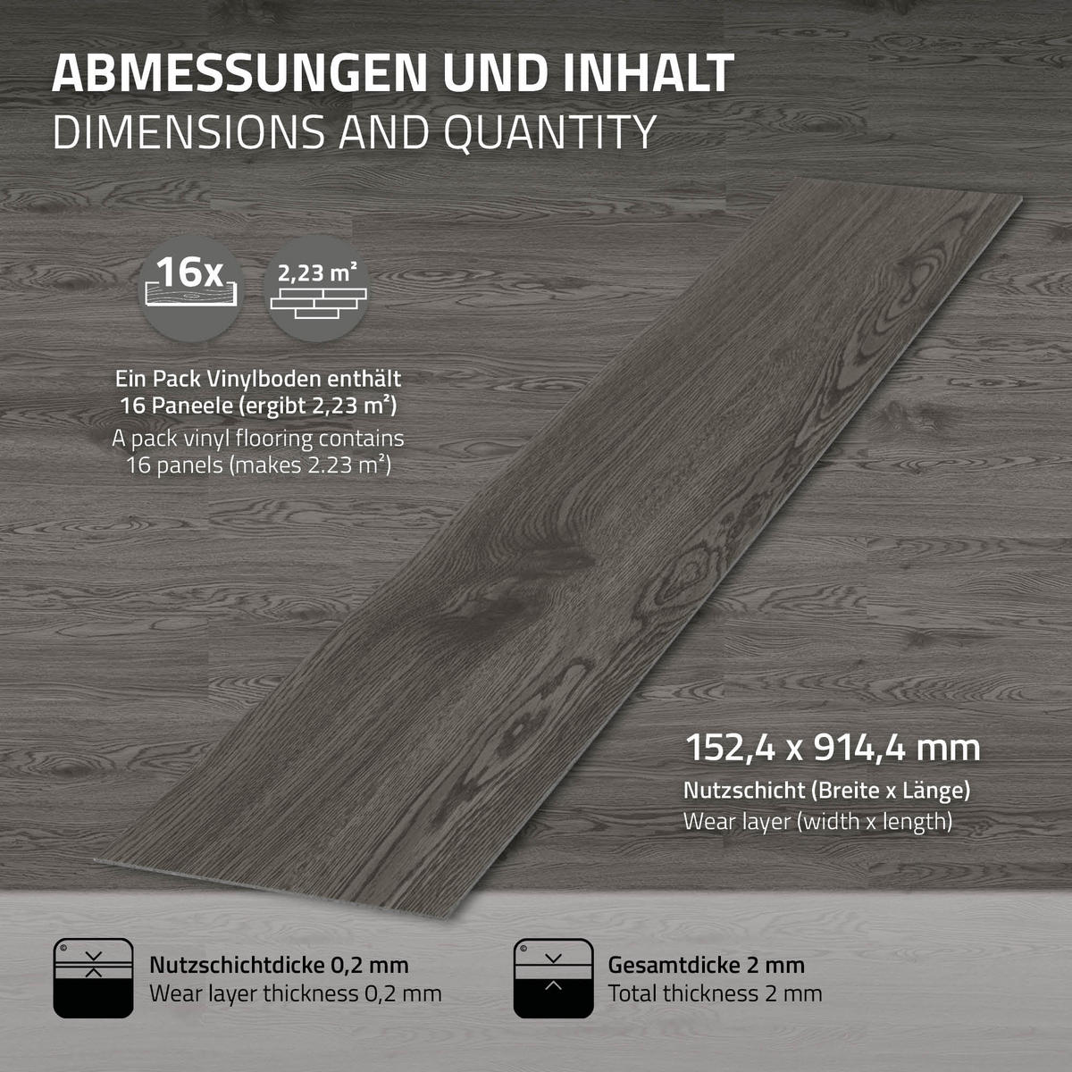 VINYLBODEN selbstklebend 8,92m²/64 Dielen Eiche Grau - Grau, Kunststoff (91.5/15.3/0.2cm) - ML-DESIGN