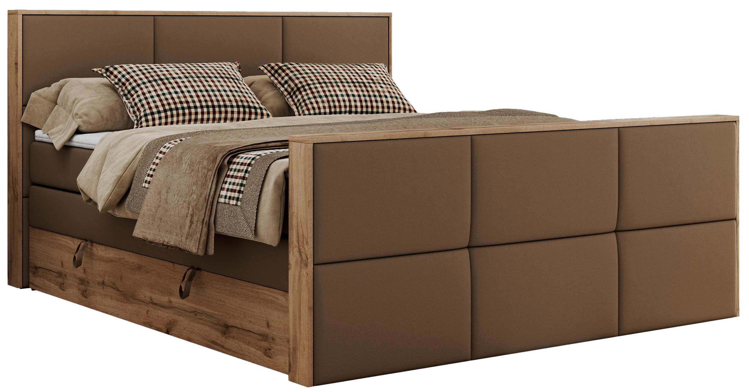 BOXSPRINGBETT ALBERO 2 KING DUO 120/200 Braun Kunstleder - H3 - Braun, Holz/Textil (120/200cm) - MKS