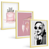 BILDER SET 3er Set - 40x60 cm Goldrahmen - Stilvolle pinkfarbene Accessoires - Goldfarben, Kunststoff (40/60cm) - TULUP
