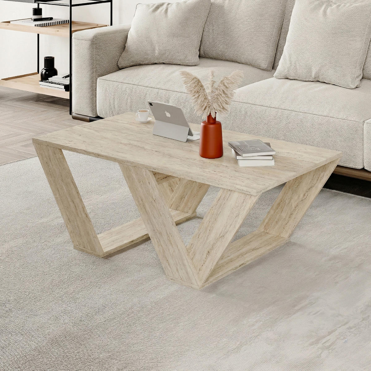 COUCHTISCH Pipra Travertine110/40/60 cm - Beige, Holzwerkstoff (60/110/40cm) - Decortie