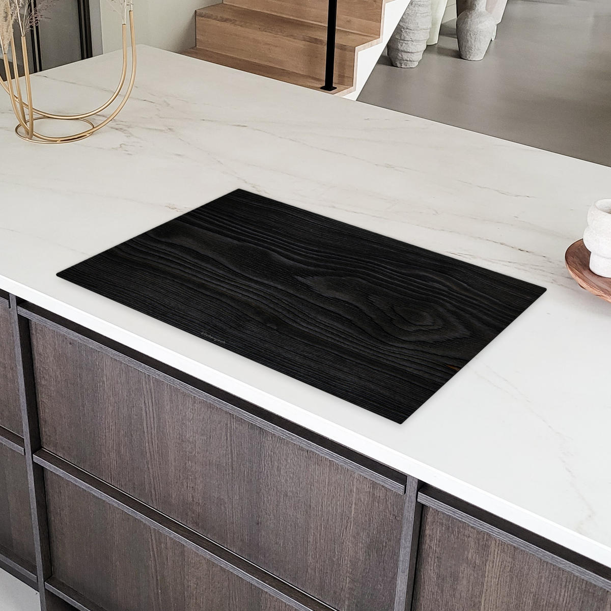 HERDABDECKPLATTE Schwarz - Holzoptik Ceranfeldabdeckung 85x52 cm - Schwarz, Kunststoff (85/52/0.2cm) - MuchoWow