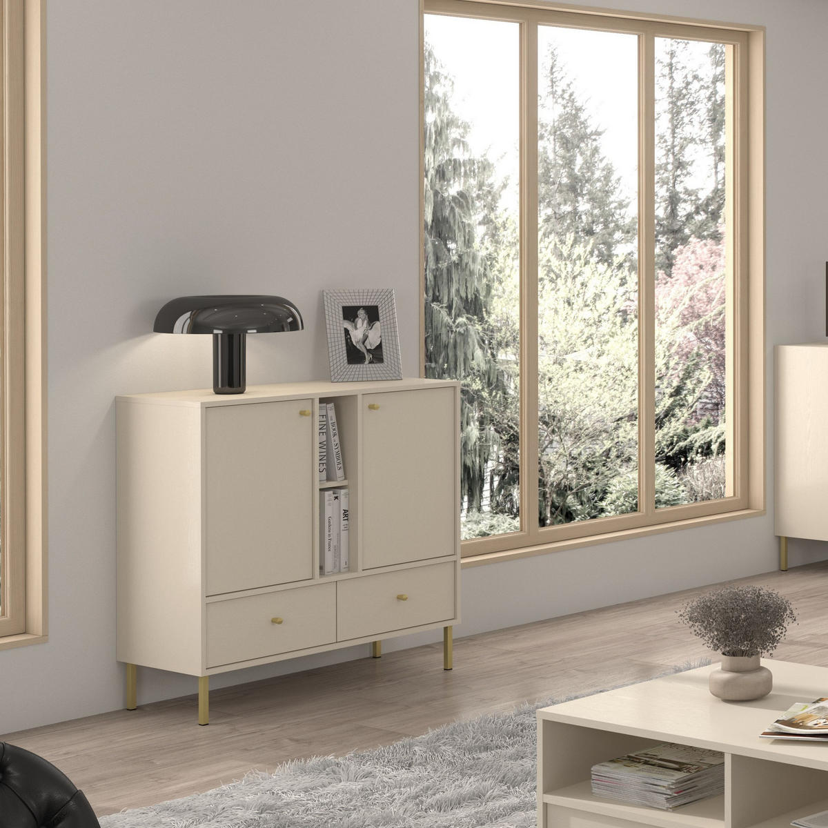 KOMMODE TORINO 100/95/41 cm mit 2 Schubladen 2 Türen Beige - Beige, Holzwerkstoff (100/95/41cm) - MASSENO