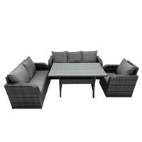 Gartenmöbelset mit 3-Sitzer Sofa,Esstisch,Polyrattan Dunkelgrau 6-Sitzer - Dunkelgrau/Grau, Glas/Kunststoff - Fimous