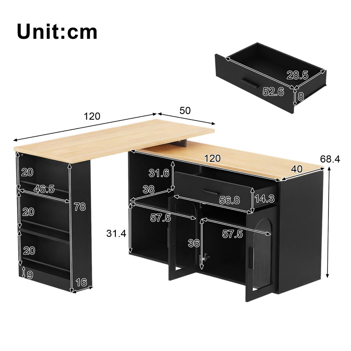 KÜCHENINSEL 360° DREHBAR, MIT STAURAUM, MDF, Für Esszimmer Und Küche, 136/50/78 cm - Schwarz, Holzwerkstoff (50/78/136cm) - Rolipo