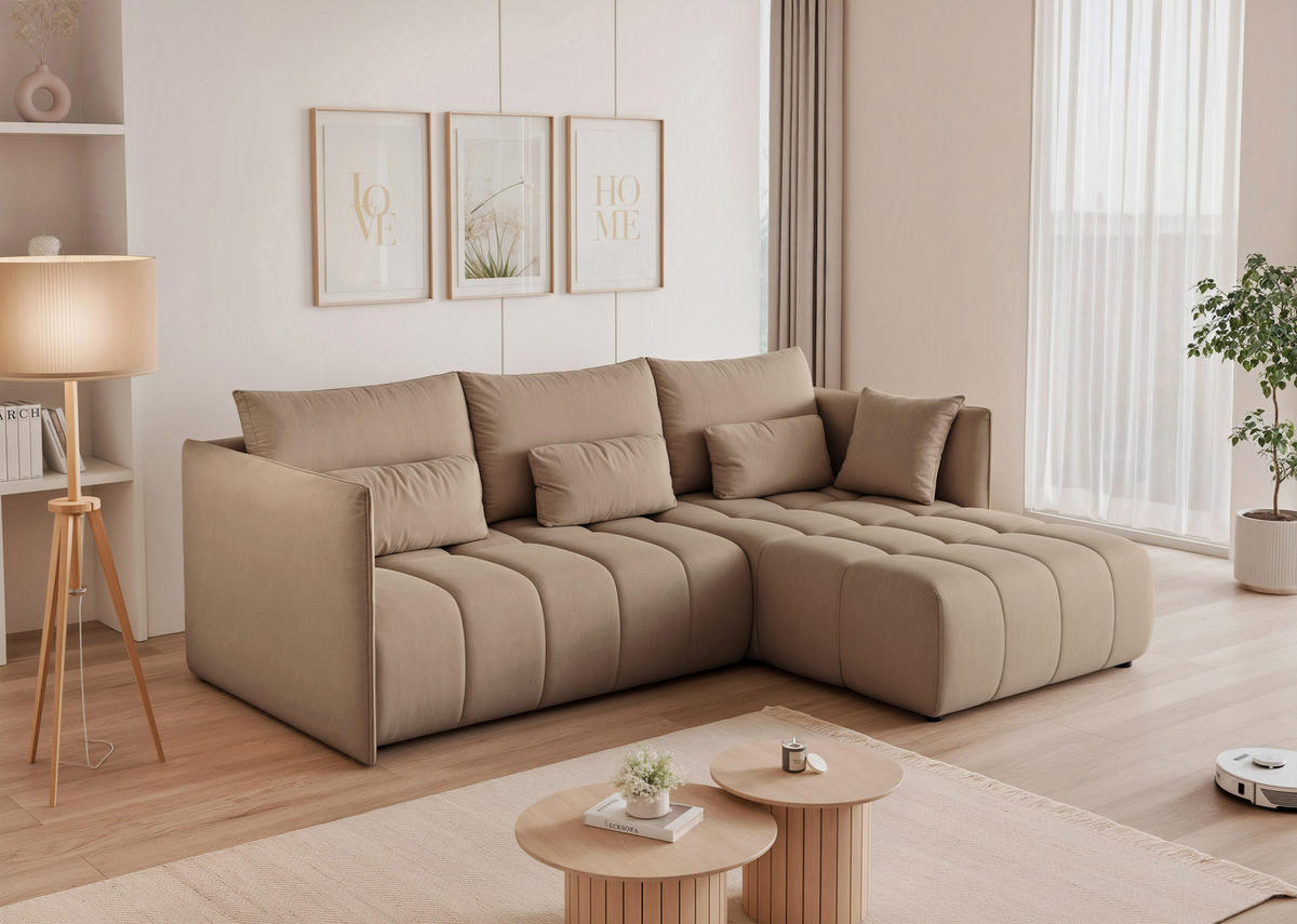 ECKSOFA CLEO mit Schlaffunktion und Bettkasten Beige - Beige, Holzwerkstoff/Kunststoff (245/180cm) - Idohome